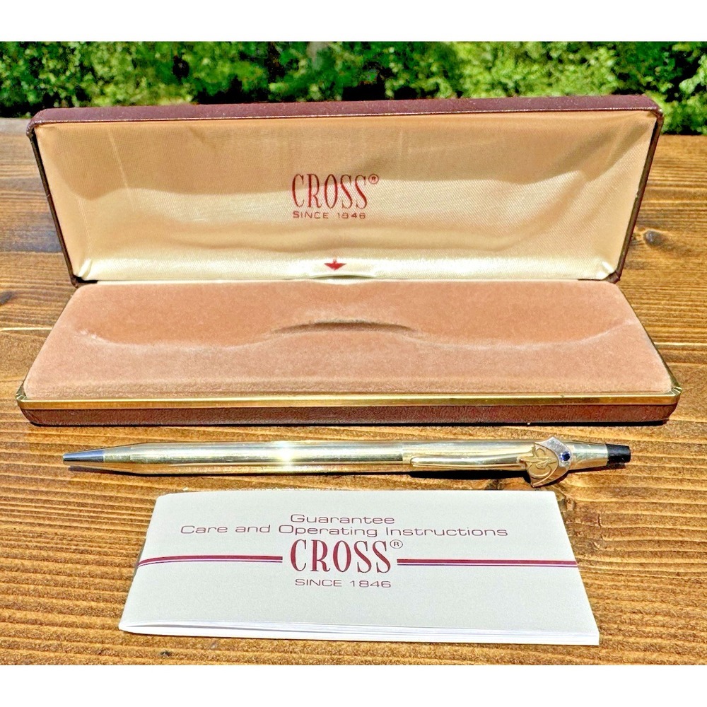 Vintage Cross‎ 10K Gold Filled Ballpoint Pen Blue Jewel Figural Clip W Box